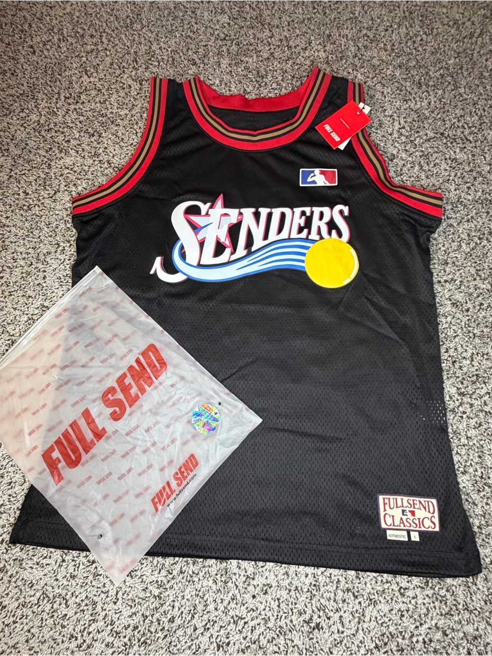 Full Send Classics Senders Basketball Jersey Black Sz Large NWT Sixers Inspired